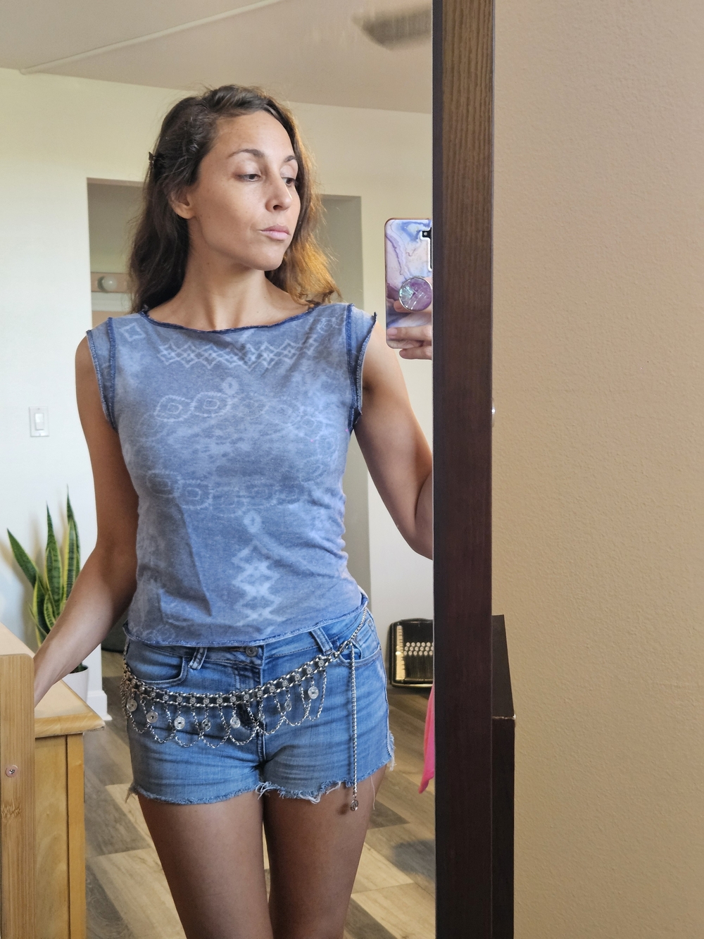 BDG Urban Outfitters Blue Burnout Exposed Seam Boat Neck Top Size S